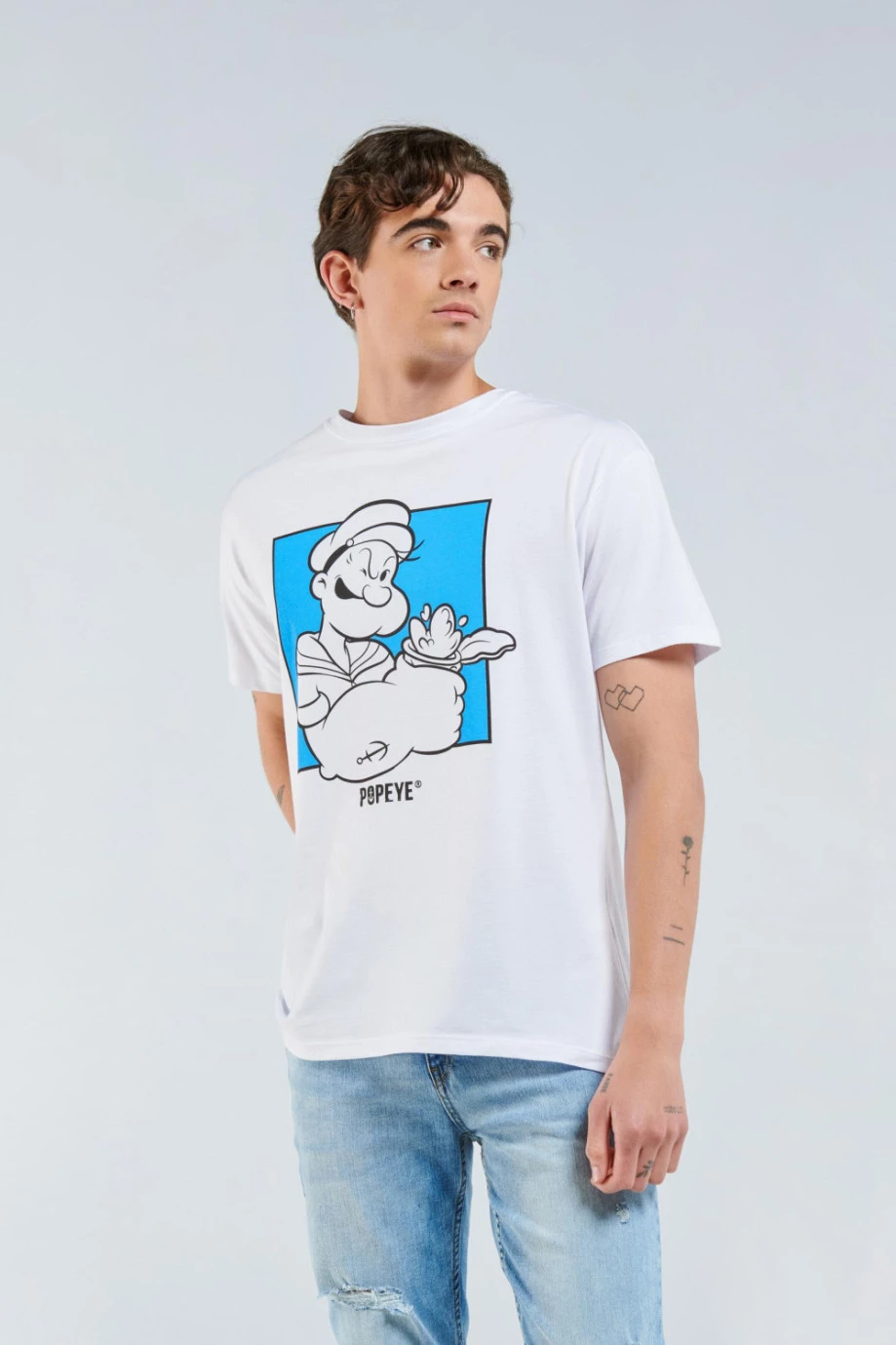 Camiseta manga corta blanca con estampado de Popeye