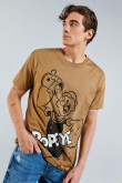 Camiseta cuello redondo café con diseño lineal de Popeye