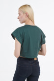 Camiseta oversize crop top unicolor con diseño de texto college en frente