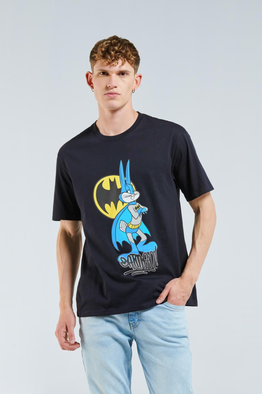 Camiseta unicolor con cuello redondo y diseño de Warner 100