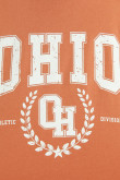 Buzo crop top naranja claro con diseño college de Ohio y cuello redondo