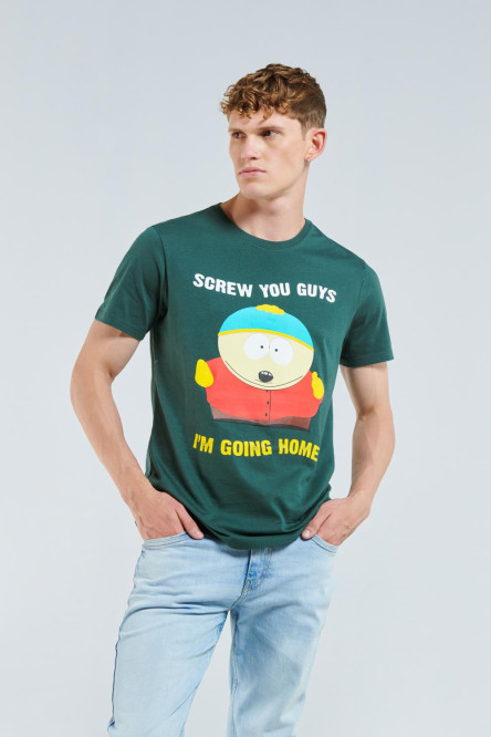 Camiseta manga corta verde oscuro con estampado de South Park .