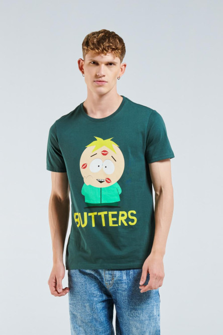 Camiseta manga corta verde oscura con diseño de South Park