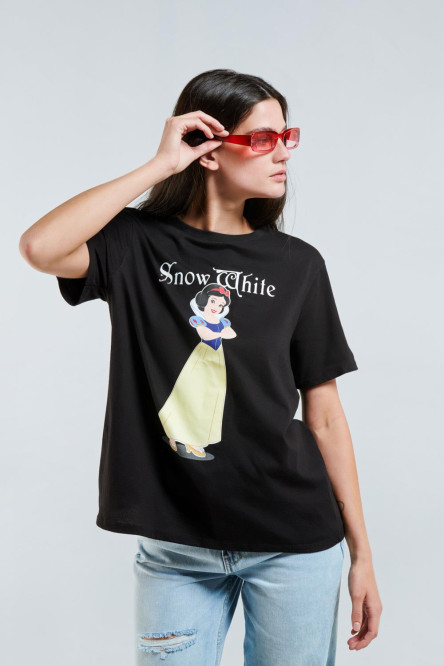 Camiseta manga corta negra con diseño de Blancanieves