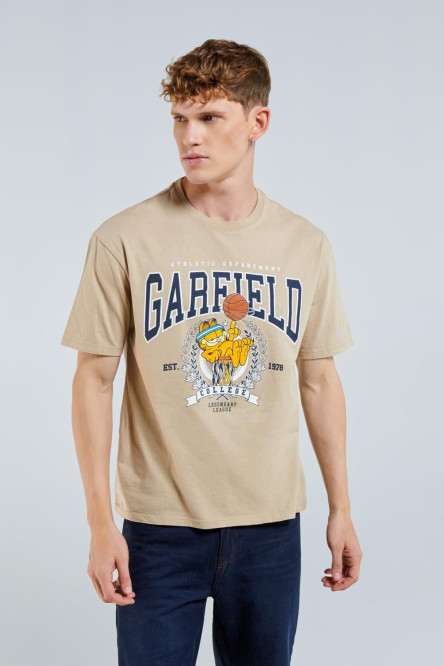 Camiseta kaki con manga corta y diseño college de Garfield