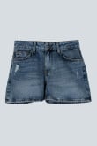 Short en jean azul oscuro con rotos sutiles y tiro alto