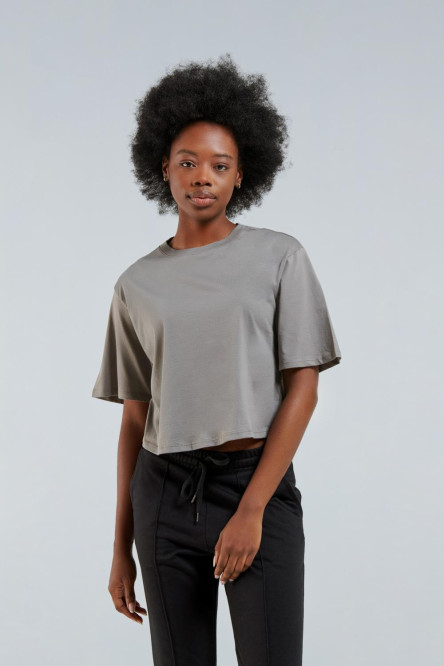 Camiseta unicolor oversize crop top con manga corta