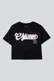 Camiseta azul intensa crop top con diseño college de Chicago