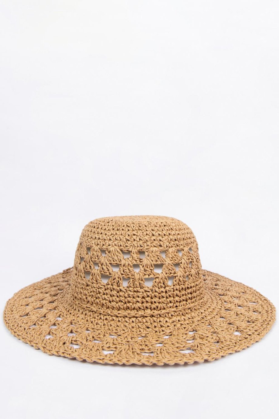 Sombrero kaky claro con ala ancha plana y cinta delgada decorativa