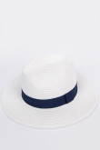 Sombrero fedora crema claro con cinta azul decorativa