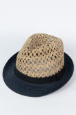 Sombrero Panamá azul intenso con copa y cinta en contraste