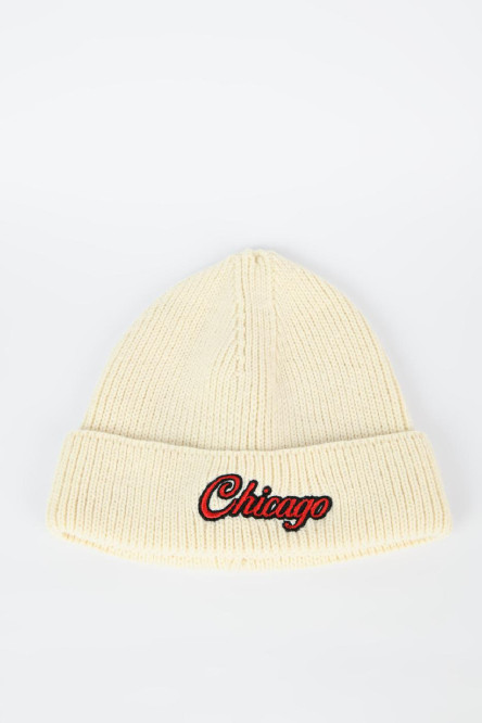 Gorro tejido crema claro con diseño college rojo de Chicago