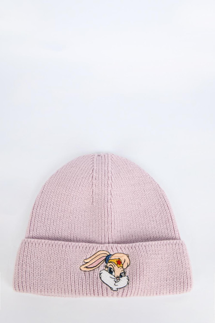 Gorro rosado claro con bordado de Lola Bunny y doblez ajustable