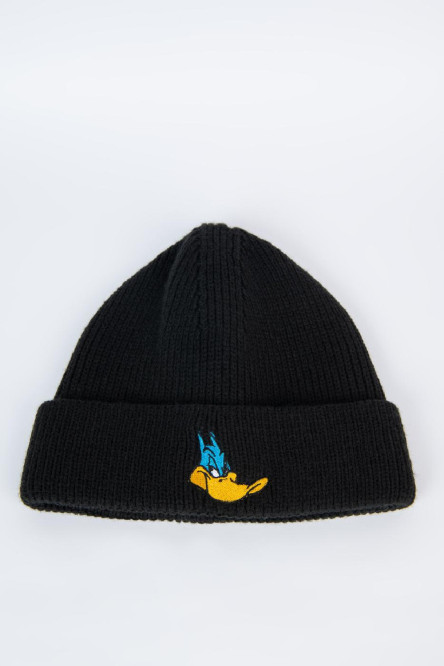 Gorro negro con diseño del Pato Lucas y doblez ajustable