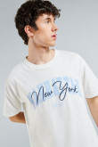 Camiseta crema clara oversize con diseño college de New York