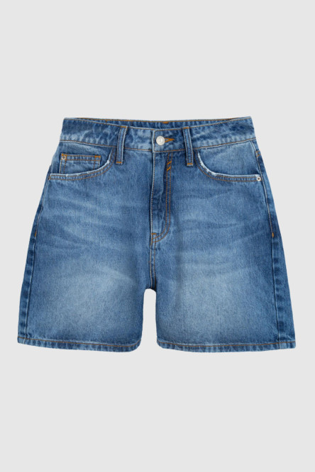 Short en jean 90´S azul claro con tiro alto y costuras cafés