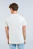 Camiseta crema clara con diseño college y cuello redondo