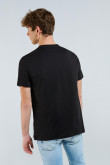 Camiseta negra en algodón con cuello redondo y arte college