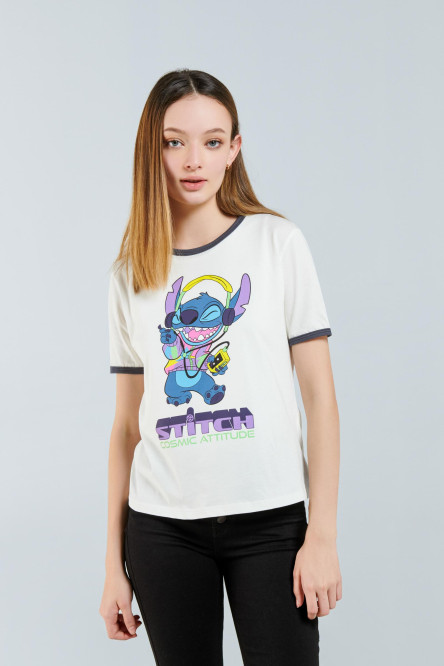 Camiseta de contrastes con estampado de Stitch