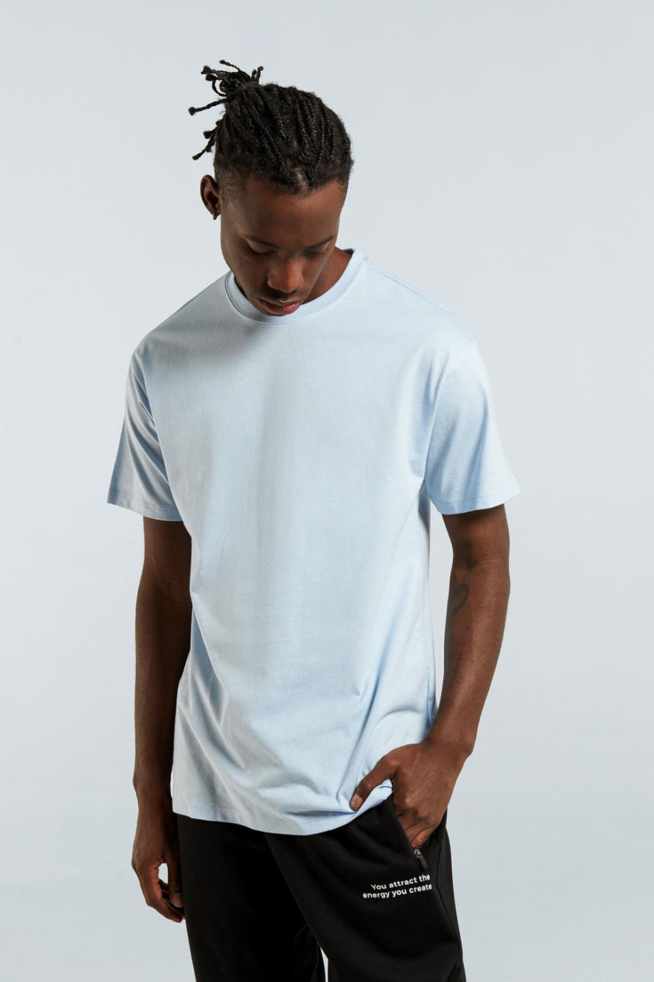 Camiseta en algodón unicolor oversize con cuello redondo y manga corta