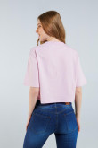 Camiseta oversize crop top rosada clara con diseño college de New York