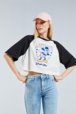 Camiseta oversize crema de Mickey con manga ranglan 3/4