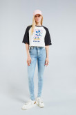 Camiseta oversize crema de Mickey con manga ranglan 3/4