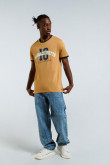 Camiseta kaki con contrastes, manga corta y diseño college