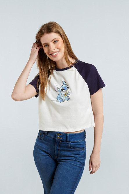 Camiseta manga ranglan con estampado en frente de Lilo & Stitch