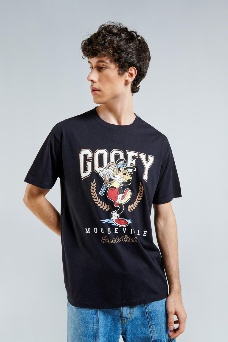 Camiseta manga corta azul intensa oversize con estampado de Goofy
