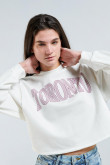Buzo crema claro crop top con diseño college de Toronto y cuello redondo
