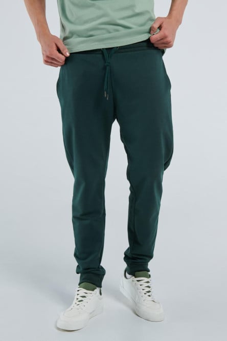 Pantalón jogger unicolor con cintura elástica y puños en rib