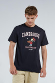 Camiseta azul intensa con arte college de Snoopy y Cambridge