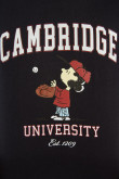 Camiseta azul intensa con arte college de Snoopy y Cambridge