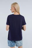Camiseta azul intensa con manga corta y diseño de Los Picapiedra