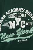 Buzo cuello redondo verde oscuro con diseño college de New York