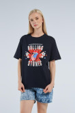 Camiseta azul con diseño de The Rolling Stones y manga corta