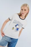 Camiseta manga corta crema clara con diseño college de Snoopy & Cambridge