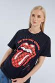 Camiseta cuello redondo azul intensa con diseño de The Rolling Stones