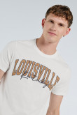 Camiseta unicolor con diseño college delantero y manga corta
