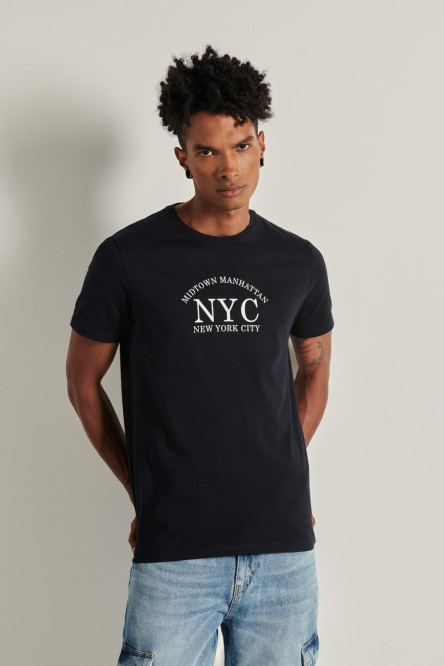 Camiseta unicolor con manga corta y diseño college de NYC