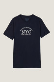 Camiseta unicolor con manga corta y diseño college de NYC