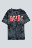 Camiseta negra tie dye con cuello redondo y diseño de AC/DC