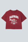 Camiseta roja violeta crop top con diseño college de Snoopy & Harvard