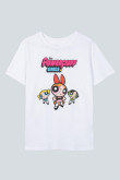 Camiseta blanca con manga corta y diseño de Chicas Superpoderosas