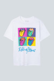 Camiseta blanca con diseño de The Rolling Stones y manga corta