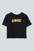 Camiseta crop top negra con diseño de Garfield y manga corta