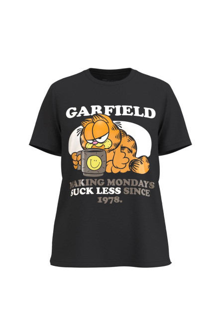 Camiseta cuello redondo unicolor con diseño de Garfield en frente