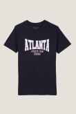 Camiseta azul intensa con diseño college de Atlanta y cuello redondo