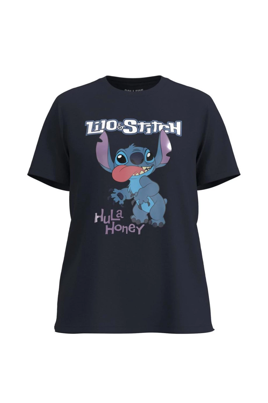 Camiseta en algodón unicolor con cuello redondo y diseño de Stitch